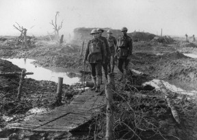 NZ troops on duckboards. Ypres area 1917. National Army Museum Waiouru. NAM 1994 4