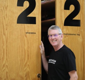 Peter Gillies leads visitors behind the scenes for Waikato Museums Collection Secrets Tour 3K9A1629